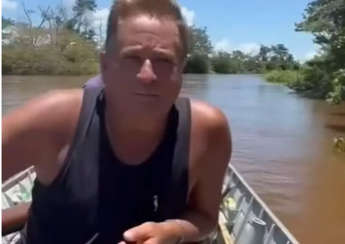 Leonardo estava aparentemente pescando, quando avistou a onça